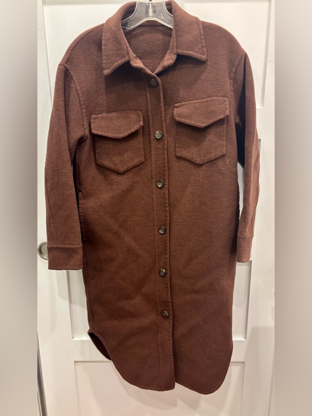 OAK + FORT Brown Button-Front Utility Wool Blend Shirt Jacket
